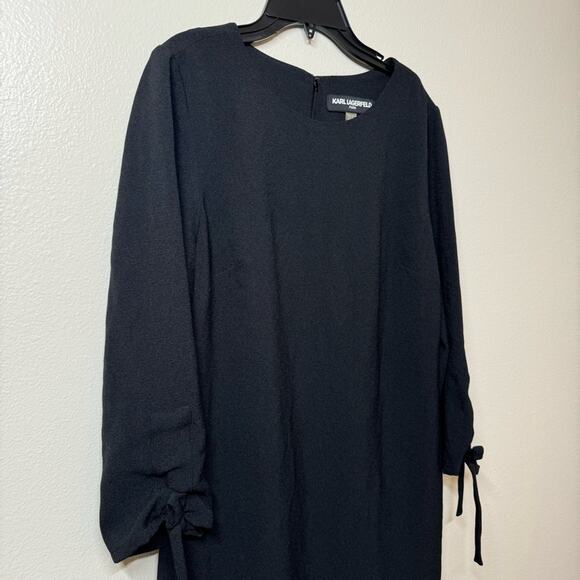 KARL LAGERFELD Paris Crepe Tie Sleeve Black Dress Women Size 6 - Picture 2 of 6